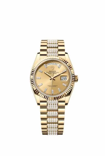 Rolex Day-Date 36 Yellow Gold / Fluted / Champagne - Baguette / President - Diamond 128238-0133 (m128238-0133)